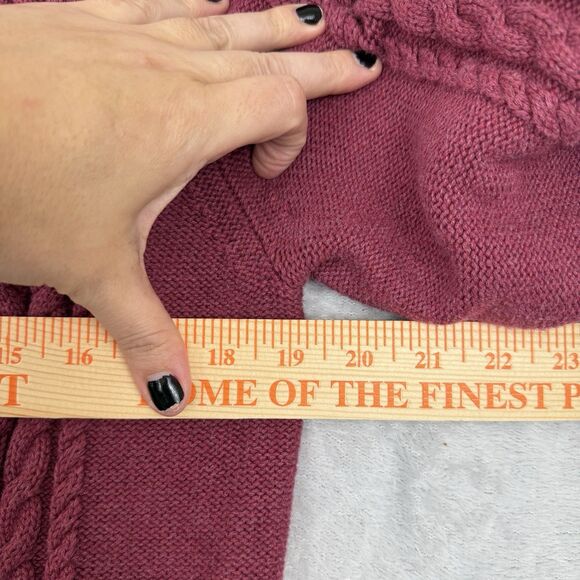 LL Bean Cable Knit Cardigan Sweater Women M Pink Open Grandma Fisherman Cottage - Picture 4 of 8